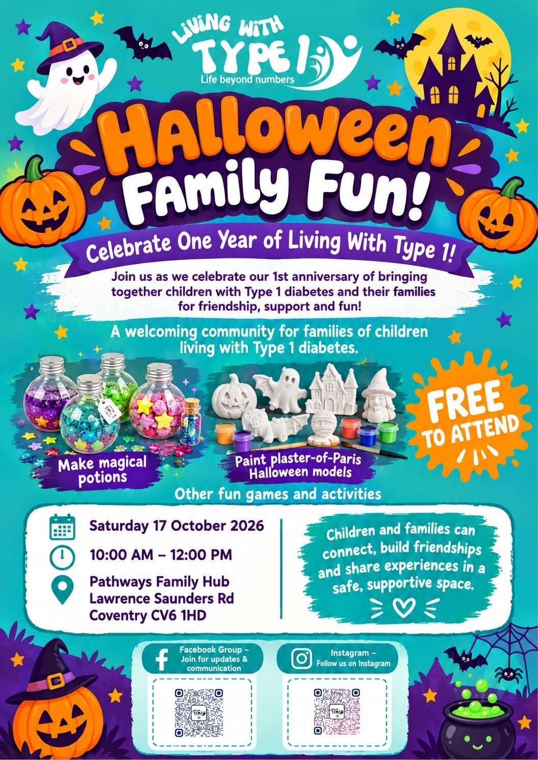 Halloween Family Fun! Celebrating one year of Living with Type 1: event flyer
